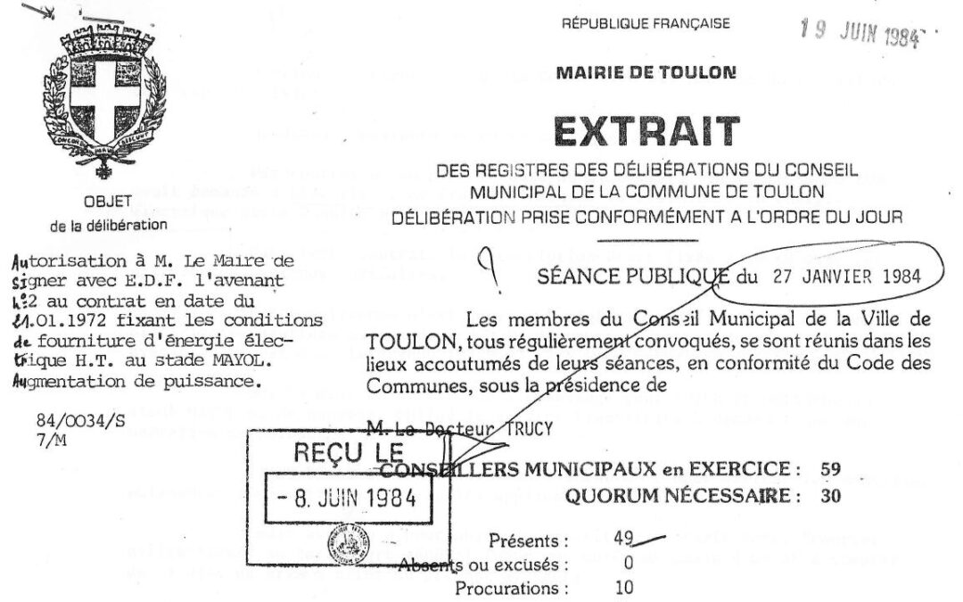 Délibération du Conseil municipal de Toulon