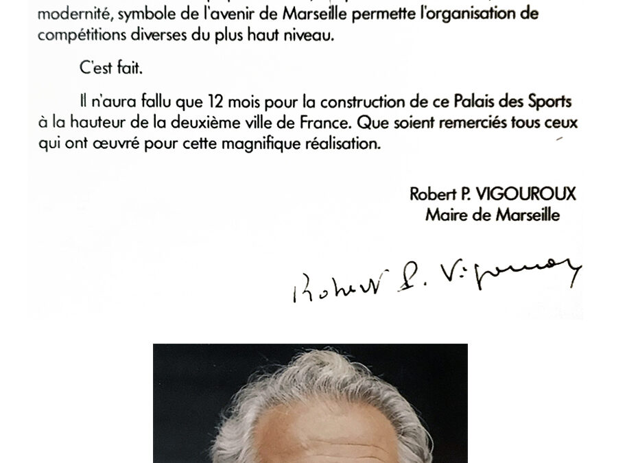 Mot du maire Robert Vigouroux dans le fascicule de présentation du Palais des sports