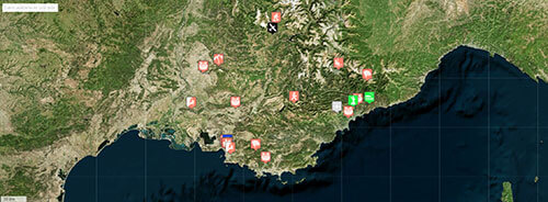 Cartographie des lieux du patrimoine sportif de la région Provence-Alpes-Côte d'Azur
