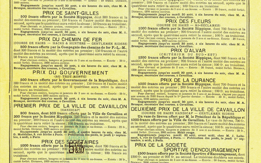 Affiche d’une réunion hippique à Cavaillon