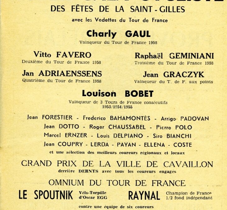 Programme du gala cycliste de la Saint-Gilles 1958 à Cavaillon