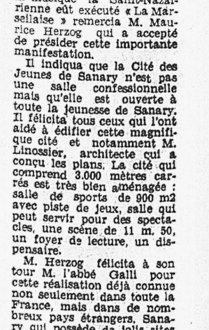 Inauguration de la Cité de la Jeunesse de Sanary-sur-Mer par Maurice Herzog