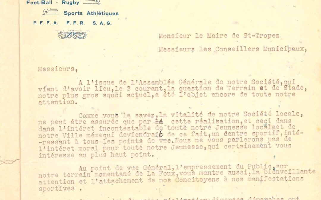 Demande de l’aménagement d’un stade par l’Union Sportive Tropézienne