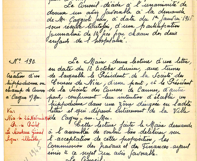 Délibération du conseil municipal de Cagnes-sur-Mer pour création d’un hippodrome
