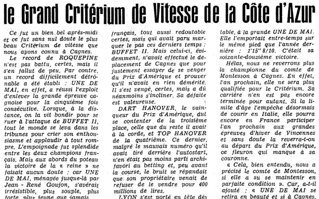 Cinquième victoire d’Une de mai dans le Grand Critérium de Vitesse de la Côte d’Azur