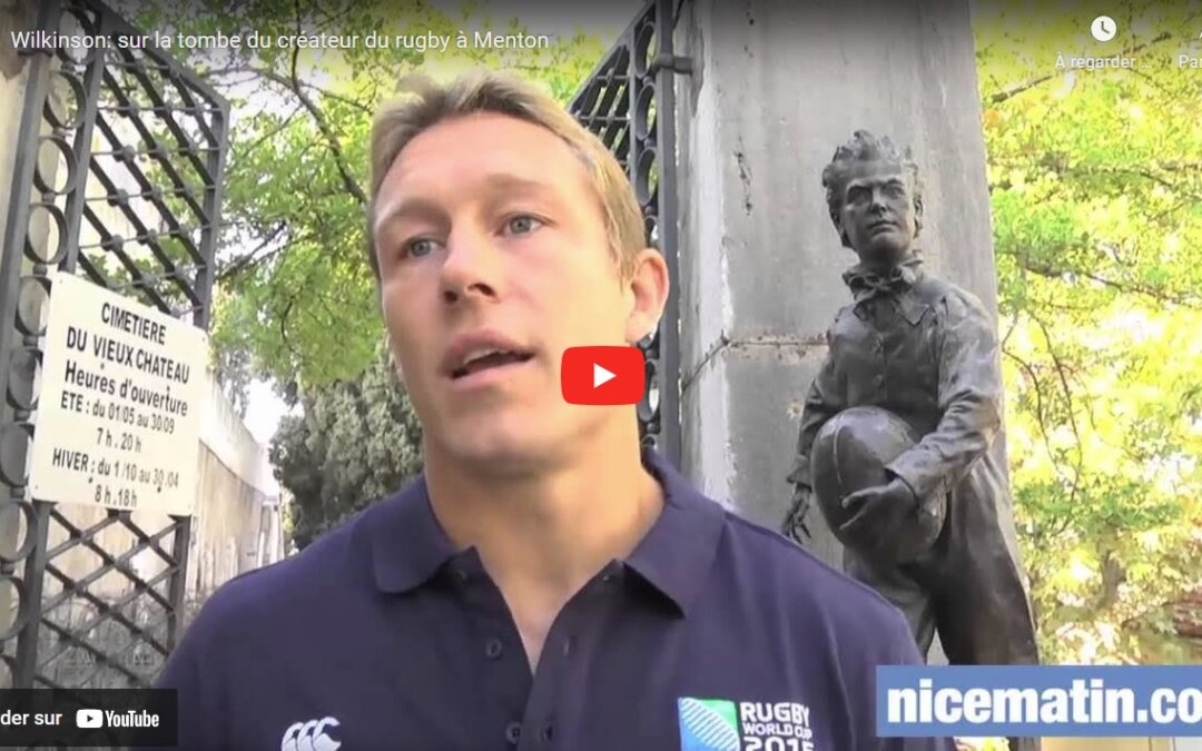 Visite de Jonny Wilkinson sur la tombe de William Webb Ellis à Menton