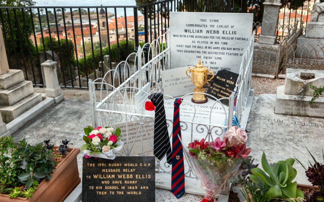 Tombe de William Webb Ellis à Menton en 2023 année de la coupe du Monde en France