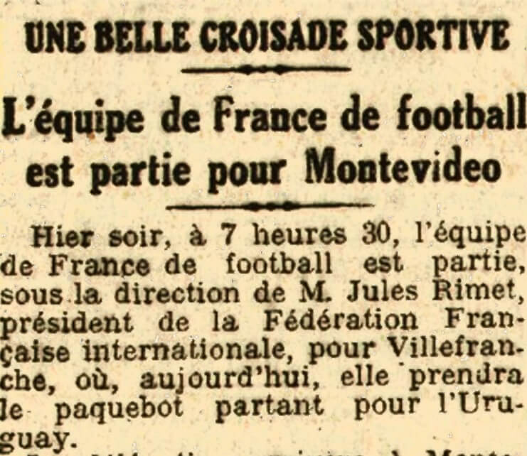 Départ de l’équipe de France de Villefranche-sur-Mer pour participer à la Coupe du monde 1930