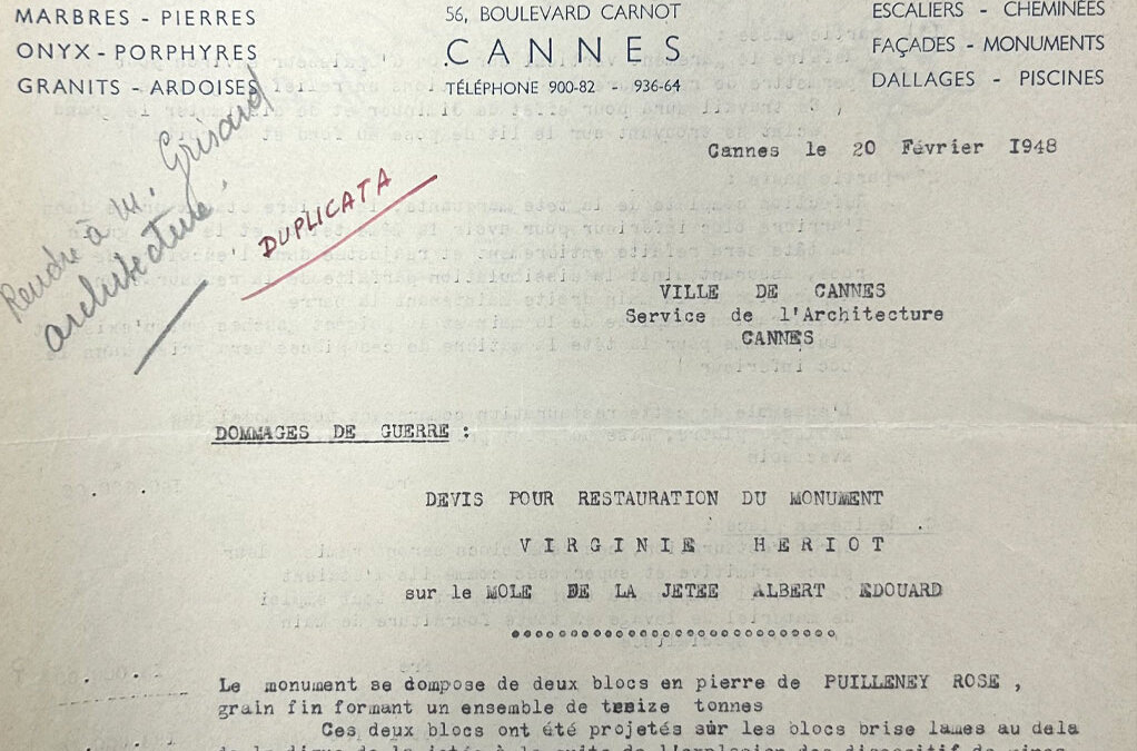 Devis pour la restauration du monument Virginie Hériot à Cannes