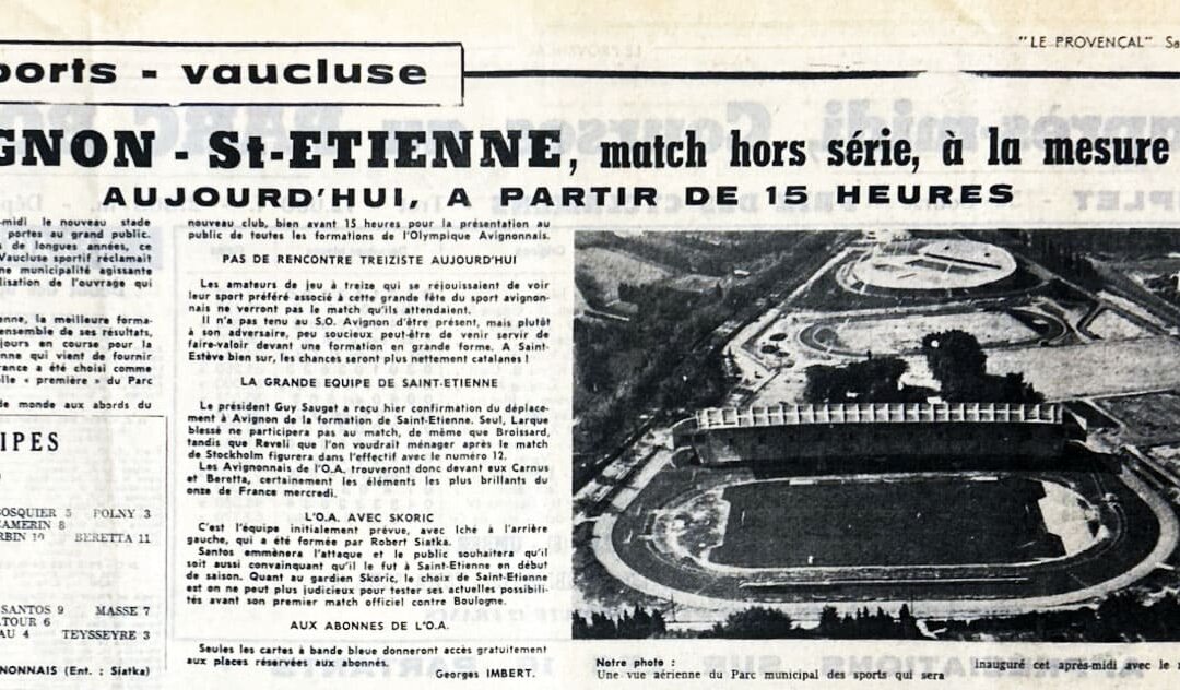 Vue aérienne du stade du Parc des Sports d’Avignon lors de son ouverture en 1969
